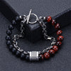 TCC™ Natural Red Tiger Eye & Matt Agate Stone Stainless Steel Bracelet